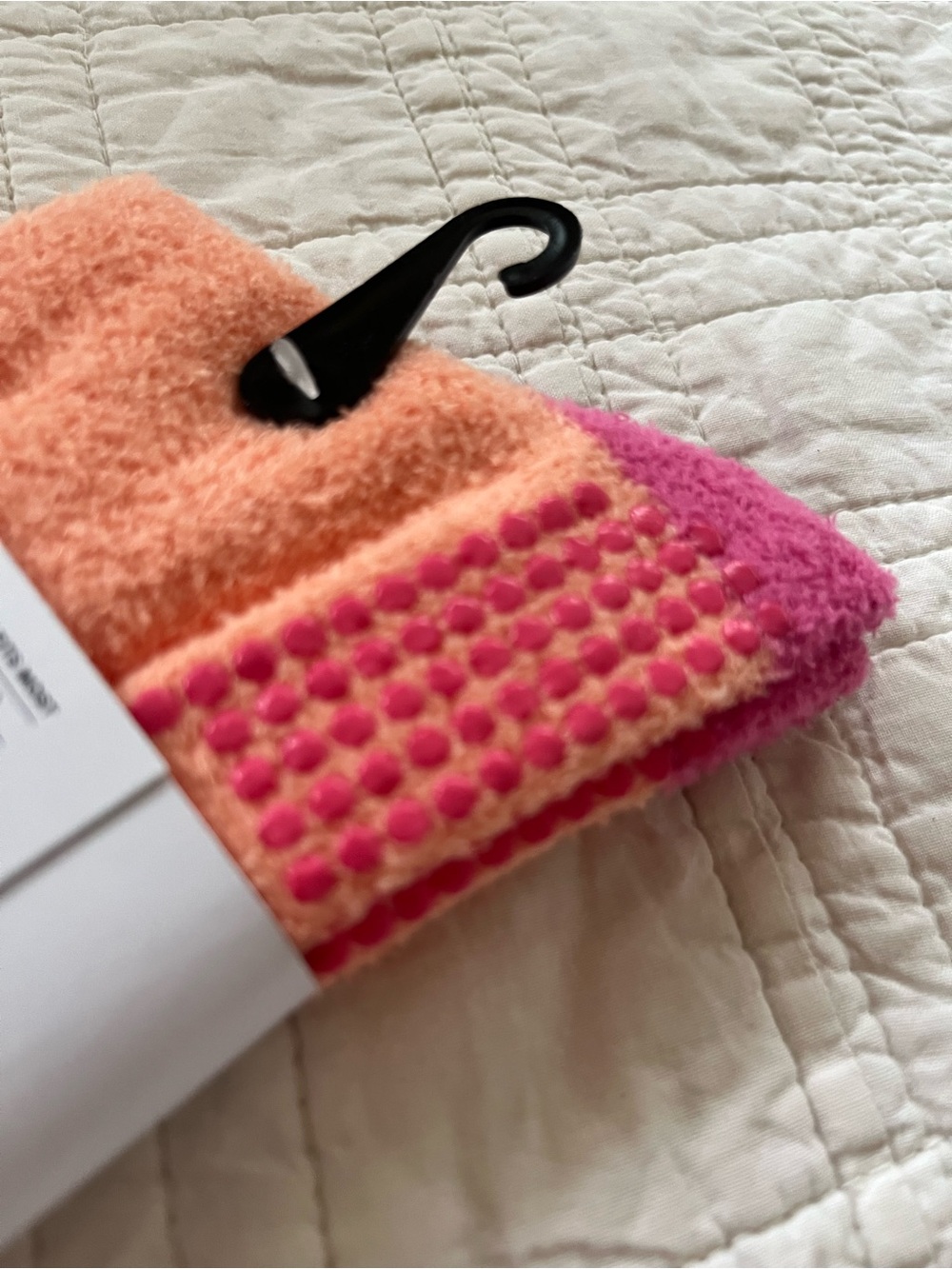 UGG Women's Fuzzy Cree Socks in Peach and Magenta with grips - Picture 7 of 7